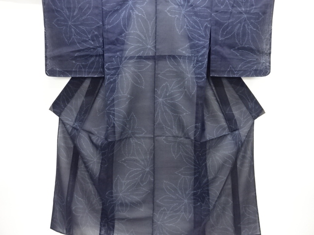 未使用品　葉模様織り出し夏十日町紬着物